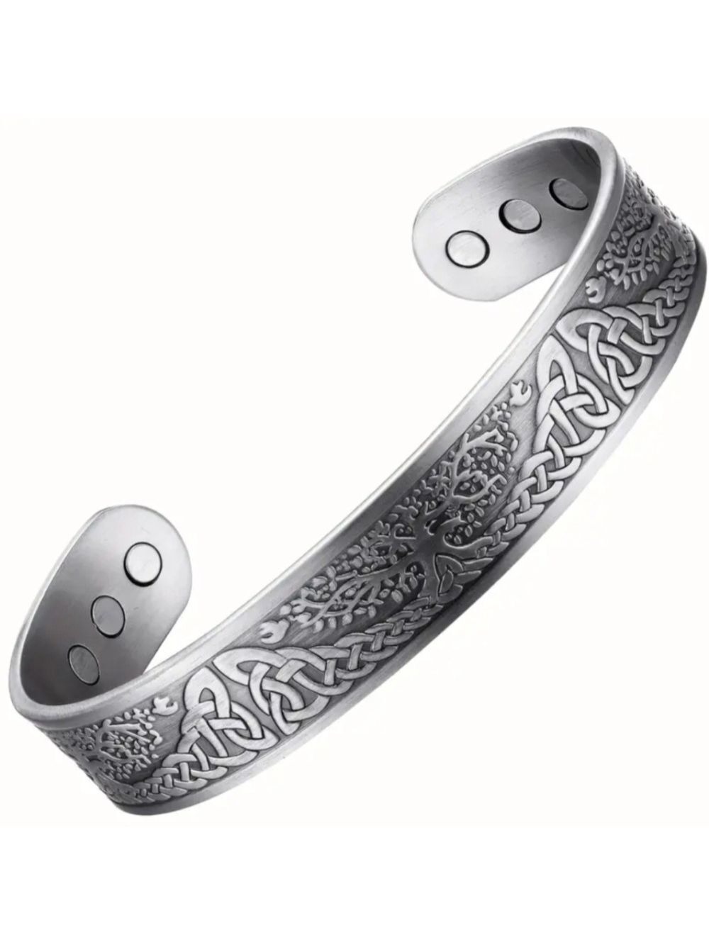 Bracelet--Celtic Knotwork Tree Of Life inset magnets in cuff.  Antiqued Silver